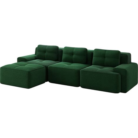 Sofa modulable en velours côtelé vert, 3 places, sans accoudoirs et montage, pour salon (1/5)