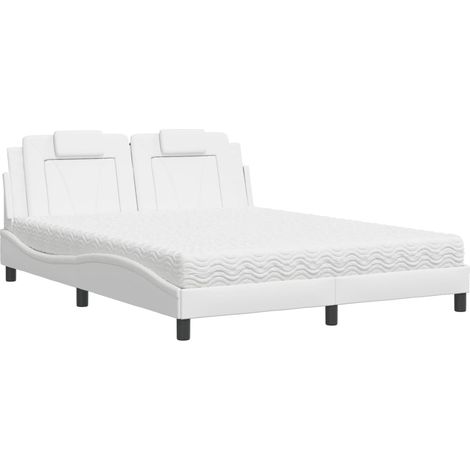 Lit double  Lit adulte  Lit Viana avec matelas blanc 160x200 cm similicuir