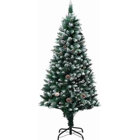vidaXL Árbol de Navidad helado con LEDs, bolas y piñas 150 cm (1/2)