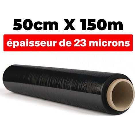 Europalamp – Film étirable noir opaque 50cm x 150m – Épaisseur 23 microns – Résistance élevée à la traction – Adhésif intérieur pour fixation optimale