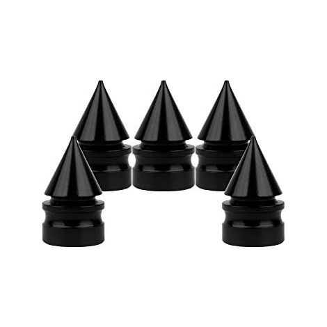 Lot de 5 bouchons de valve à pointes en alliage d'aluminium, pour voitures et vélos, noirs. (1/5)