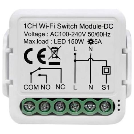 BARKBUSTERSTuya app contact sec module de commutation de relais wifi, 1 canal DC 12 / 24V AC 100-240V, fonctionne avec Alexa Google Home