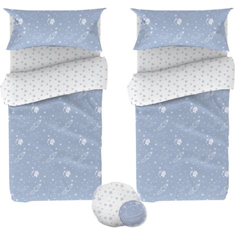 2er-Pack Bettbezug + Kissen Baumwolle blau 90x190cm