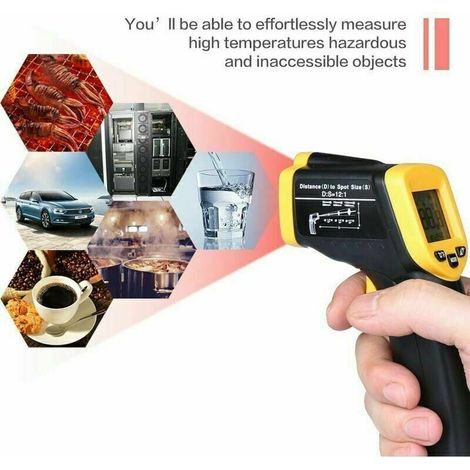 Green Mobility-58°F 932°F Thermomètre Infrarouge à Main Sans Contact, LCD Numérique, Thermomètre Numérique Cuisine, Thermomètre Industriel IR Thermomètre à Pyromètre, 20380 ° C (PAS pour les humains), (1/4)
