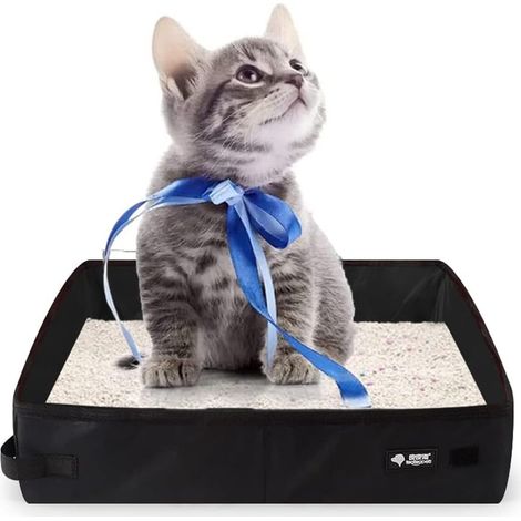 Portable Collapsible Cat Litter Box, Collapsible Waterproof Cat Litter Box, Portable Cat Toilet, for Outdoor Travel with Pets, Black, 40 × 30 cm Black M (1/5)