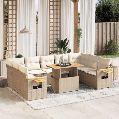 vidaXL Set Divano da Giardino 10 pz con Cuscini Beige in Polyrattan (1/3)