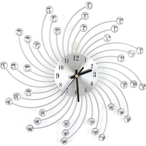 Youyijia 60cm Diamond Wall Clock for Living Room Battery Operated Silent Non-ticking Modern Clock for Bedroom Kitchen Home Decor Silver (1/5)