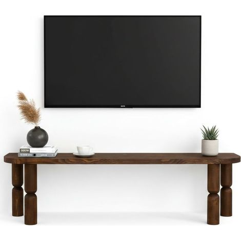 Dmora - Meuble TV Ceres, Buffet de salon, Armoire basse pour TV, Base murale de rangement, 140x35h40 cm, Noyer, avec emballage renforcé