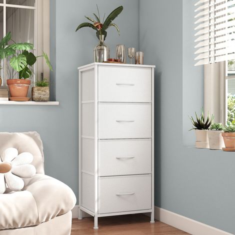 Commode, 4 Tiroirs en Tissu Non-tissé, pour Chambre, Blanc