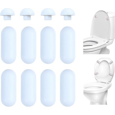 12 Pièces Tampon Abattant Wc,Patin Abattant Wc,Pare-Chocs De Siège De Toilette,Amortisseur Wc,8 Tampons Anneaux+4 Tampons Couvercle(Blanc) (1/5)