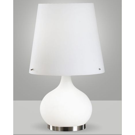 Lampada da Tavolo Ade Design in Metallo e Vetro Soffiato, Doppia Accensione, Attacco E14 40W e E27 100W, Bianco, Codice Prodotto: 2533-35-102