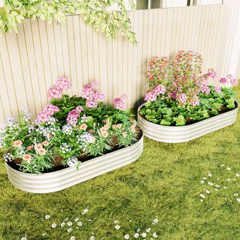 Huerto elevado de metal, kit de jardinera galvanizada, camas de jardín para exteriores para verduras, flores y hierbas, de alta resistencia, resistente a la corrosión, fácil de montar, 2 piezas 8x4x1f (1/5)