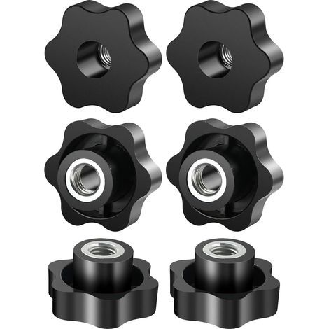 6 Pièces - Écrou à Poignée Étoilée - Vis Moletée M12 - Serrage Manuel Sans Outil - Pour Machines et Meubles - Noir - 50x12mm (1/5)