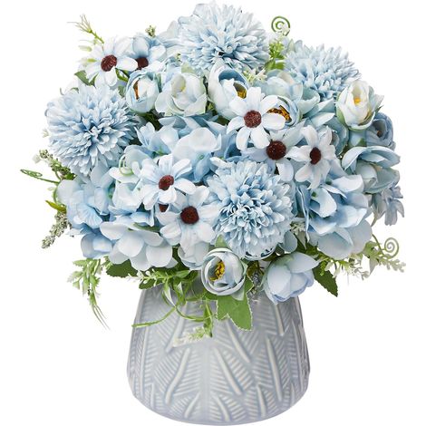 4 fleurs artificielles, bouquets de pivoines artificielles, hortensias en soie, composition florale artificielle, bleu-AquaForge (1/4)