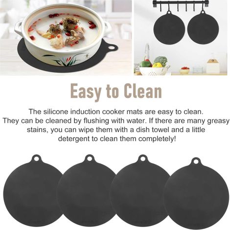 Lot de 5 tapis de protection en silicone Sreuyong pour plaques à induction, résistants à la chaleur, antidérapants et anti-rayures, noirs, diamètre 22 cm (1/4)