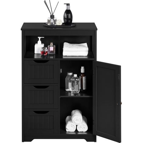 Yaheetech Mobile da Bagno Armadietto da Terra Mobiletto con Cassetto e Ripiano Regolabile Organizzatore Portaoggetti da Cucina Soggiorno (55,5× 29,5× 86,5 cm, Nero) (1/5)