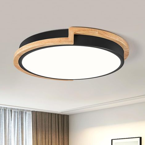 Plafonnier LED 30 cm, 24 W, effet bois, pour chambre, salon, cuisine, couloir, salle à manger, lumière blanche, noir [Classe énergétique F] (1/5)