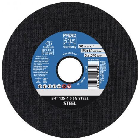 Disque à tronçonner SG STEEL D180x1.6 mm droit acier perçage 22.23 mm PFERD (Par 25)