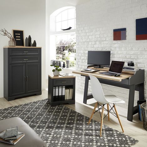 Büro Set Sekretär 3-tlg. JÜLICH-36 in Graphit mit Artisan Eiche Nb. (1/5)