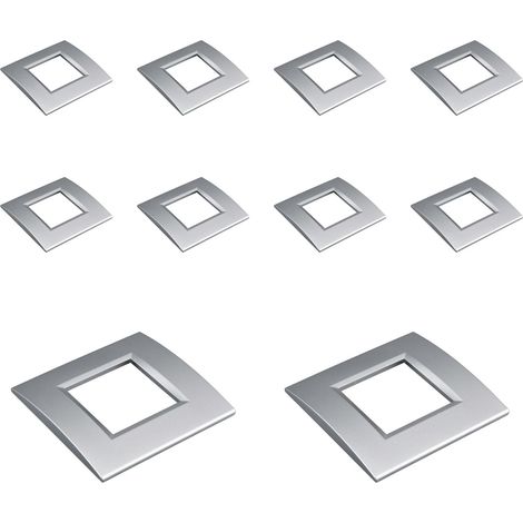 Plaque De Prise - Lot De 10 - Plastique - 2 Modules - Compatible Bticino Living Light - Gris Argent (1/3)