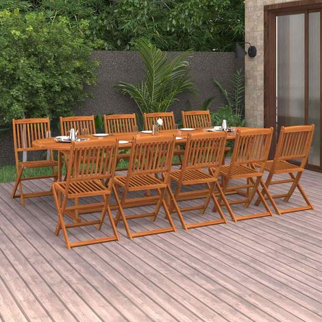 Set comedor de jardín 11piezas madera maciza acacia 280x90x75cm