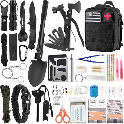 Kit de Survie d'urgence, Multi-Outils De Survie Vitesse Kit, Tactique Pouch Outdoor Gear Sac Trauma d'urgence pour La Randonnée Camping Hunting Adventures