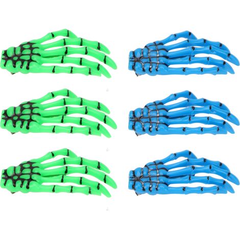 6 Pinces à cheveux Main Os Bleu Vert Portables Griffes Effrayantes pour Halloween Cosplay (1/5)