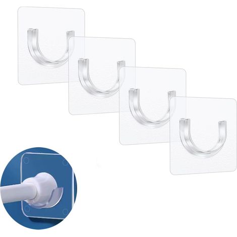 Support Tringle Rideaux Sans Percage,4 Pièces Crochets de Tension Transparents,Tringle Rideau Douche Support Douche Mural Adhésif,Pour Armoire de Salle de Bain le Salon L'armoire et le Bureau (1/5)