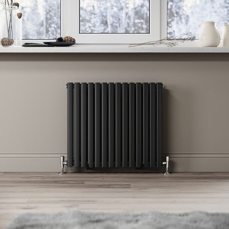 ELEGANT 600 x 686mm Modern Radiator Round Panel Vertical Design Bathroom Central Heating Radiators Matte Black Double Panel (1/5)