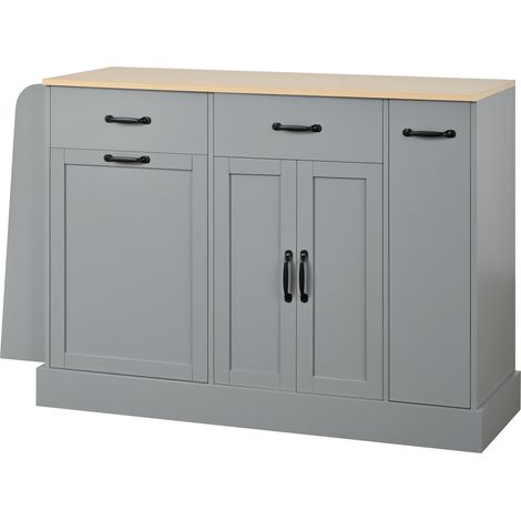Aparador de cocina MDF gris con compartimento para cubo y estante para especias 126x40x86 cm (1/5)