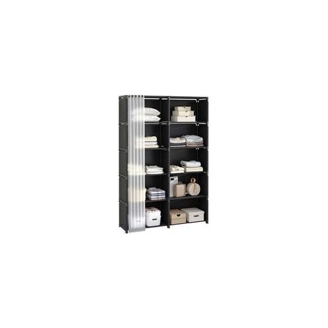 Étagère de rangement à 6 étages, compartiments avec rideaux, bibliothèque portable, noire, meuble de rangement multifonctionnel, idéale pour bureau, chambre et salle de bain. (1/4)