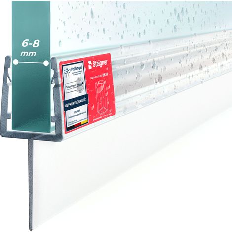 STEIGNER Joint de douche pour paroi en verre, 180cm, vitre 6/ 7/ 8 mm, joint d'étanchéité PVC droit pour les cabines de douche réctangulaires, UK10