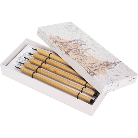 5Pcs Dip Pen Manga Calligraphy Boxed Vintage Bamboo Drawing Painting Kit School SuppliesFlat Nib (1/5)