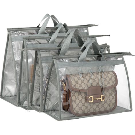 Lot de 4 housses de rangement pour sacs à main, tissu non tissé et PVC, fermeture éclair, pour dressing (1/5)