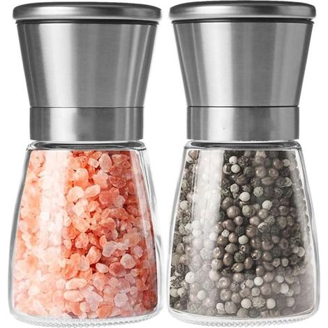 Ensemble de 2 moulins à poivre et sel en acier inoxydable et verre, réglables (1/5)