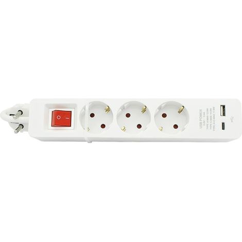 WURKO base multiple 3t con usb+a+c 3680w blanco , Base Múltiple Blanca 3 Tomas Schuko + Puertos USB A y C 3680W con Interruptor Wurko.
- Solución moderna y eficiente para conectar (1/3)