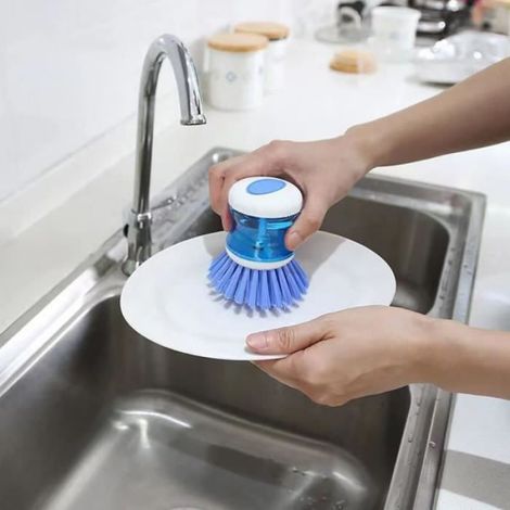2Pcs Brosse À Vaisselle avec Distributeur de Liquide Brosse Vaisselle avec Reservoir de Savon Brosses pour Nettoyage de Casserole (1/4)
