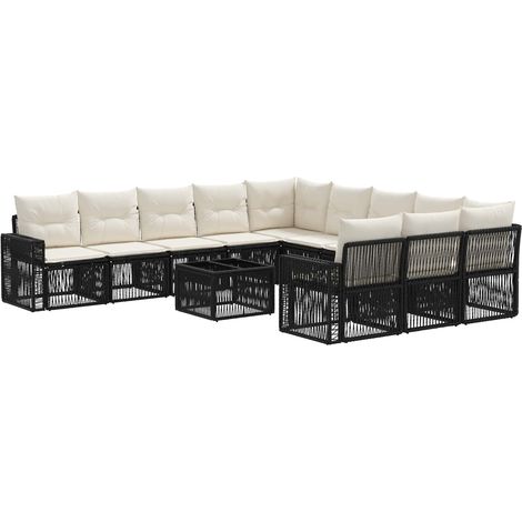 vidaXL Set Divano da Giardino 12 pcs Nero e Bianco Crema polyrattan