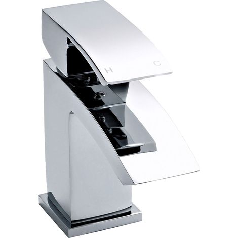 Square Mini Mono Basin Mixer & Push Button Waste - Chrome