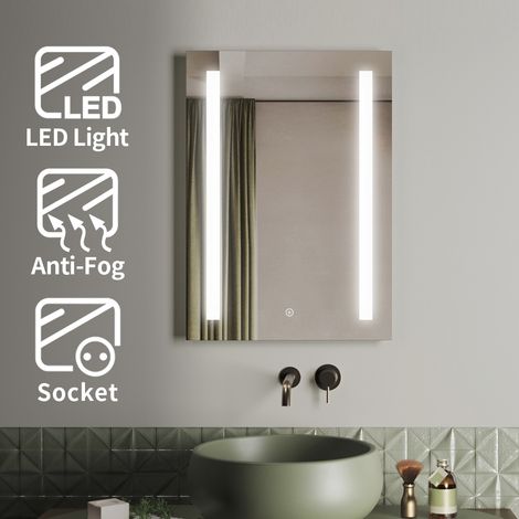 ELEGANT 500 x 700mm Illuminated LED Bathroom Mirror with Demister Pad, Energy Effcient LEDs + Shaver Socket + Aluminum Alloy Frame