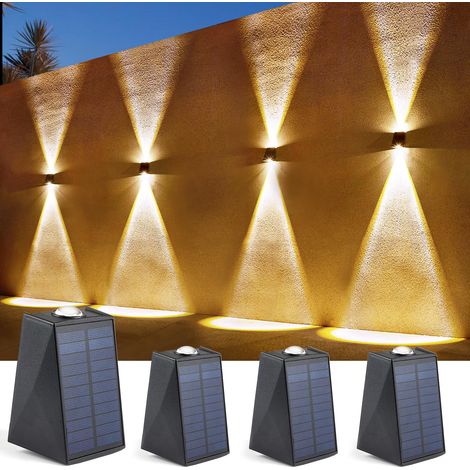 Appliques murales solaires d'extérieur, 1200 mAh, étanches IP65, pour maison, porche, clôture, patio, pergola, garage, jardin (blanc chaud, lot de 4) (1/5)