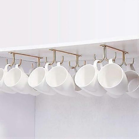 Kaffee Gold Hängender Becherhalter für unter den Schrank, Metallhaken zur Aufbewahrung unter Schrank, Regal, Schrank, mit 4 Schrauben, 3er-Set Halter für Tassen, Becher, Bee (1/5)