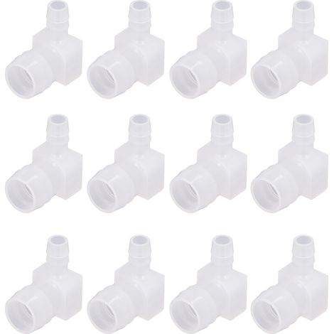 Lot de 12 raccords cannelés en plastique pour tuyau d'arrosage, coude à angle droit (90°), adaptateur et raccord cannelé 10 x 20 mm (1/5)