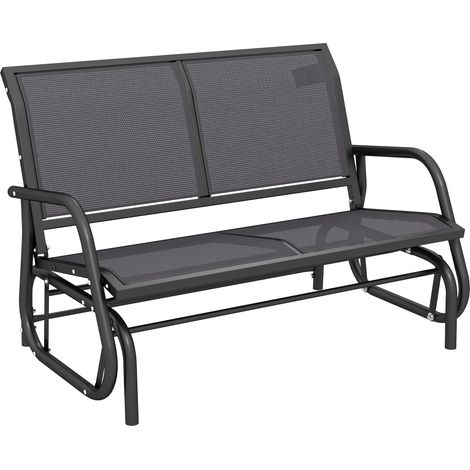 Banc de jardin à bascule 2 places avec mécanisme de bascule, balancelle de jardin en métal, banc de parc, capacité de charge jusqu'à 200 kg, mobilier de jardin pour jardin, terrasse, véranda, 120 x 70