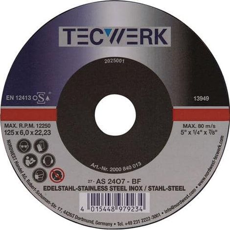 TECWERK Schruppscheibe D125xS6mm gekr.Univ.Bohr.22,23mm TECWERK (1/2)