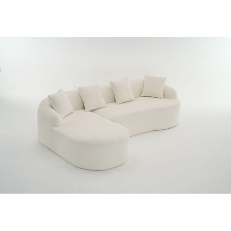 GagaCanapé modulaire incurvé – Chaise longue gauche + 2 places, forme en L, revêtement chenille, sans montage, confortable et élégant – Blanc cassé (1/5)
