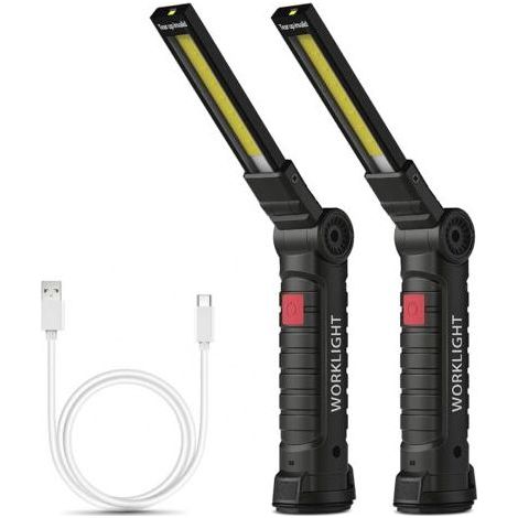 Coquimbo Cadeau Homme, Lampe de Poche Lampe de Travail Rechargeable Lampe Atelier COB Torche avec Base Magnétique 5 Modes Camping Lampe pour Garage, Camping, d'urgence, etc (2 Pièces) (1/5)