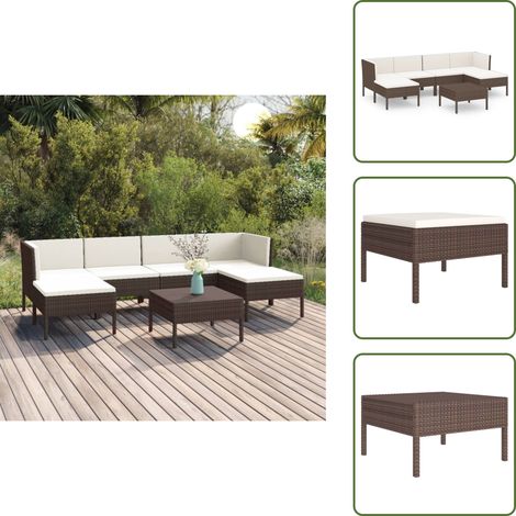 7-tlg. Garten-Lounge-Set mit Auflagen Poly Rattan Braun - Gartensorga - Loungemöbel - Gartenmöbel Set - PE-Rattan - Outdoor Furniture (1/5)