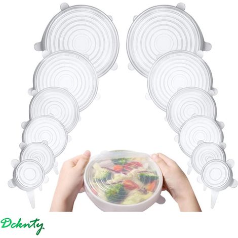 Food Grade Silicone Lids, 12 Pack of Stretchable Silicone Lids, Flexible, Reusable, Food Storage Lids, Food Saving Stretch Covers (1/4)
