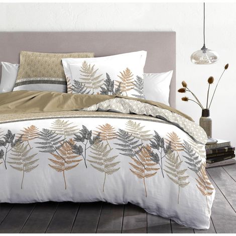 Parure de Couette 140x200 cm 2 pièces Percale de Coton Douce Housse + taie Beige (1/5)